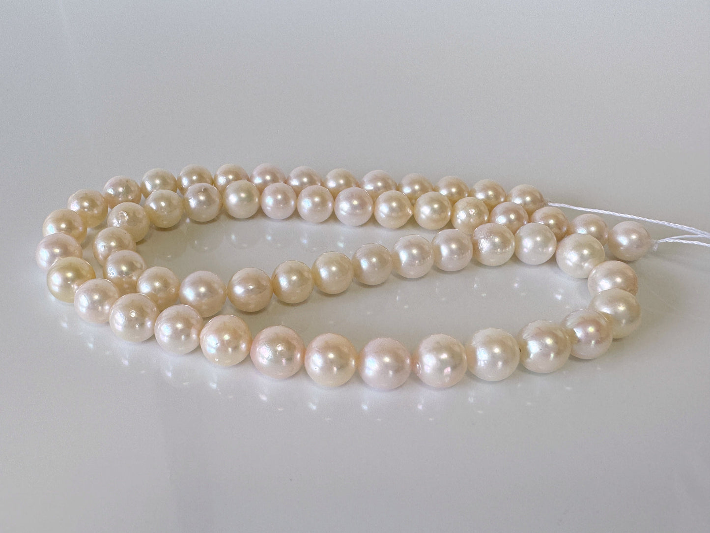 7-7.7mm Japanese White Akoya Pearl Beads, Genuine Akoya Pearl, Full Strand, 40cm , 15.7", Salt water pearl