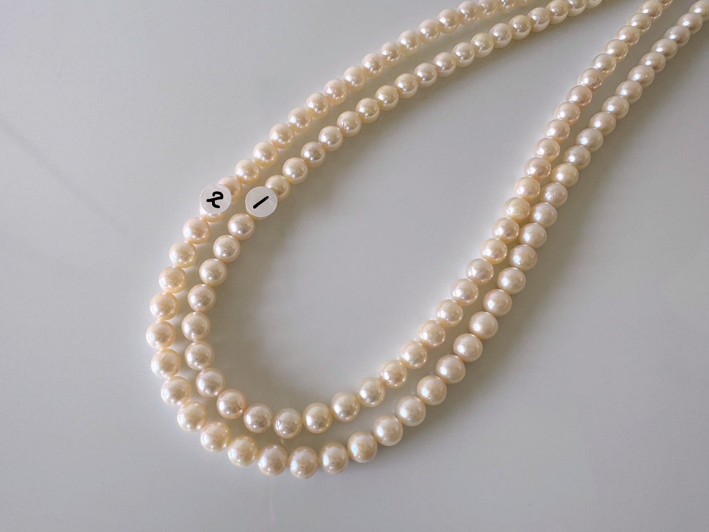 6.5-7mm Japanese Cream White/Off-white  Akoya Pearl Beads, Genuine Akoya Pearl, Full Strand, 40cm , 15.7", Cultured Salt water pearl