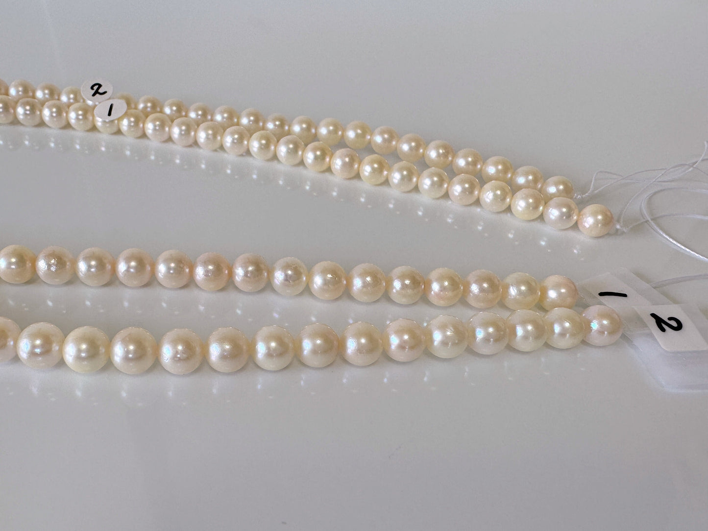 6.5-7mm Japanese Cream White/Off-white  Akoya Pearl Beads, Genuine Akoya Pearl, Full Strand, 40cm , 15.7", Cultured Salt water pearl