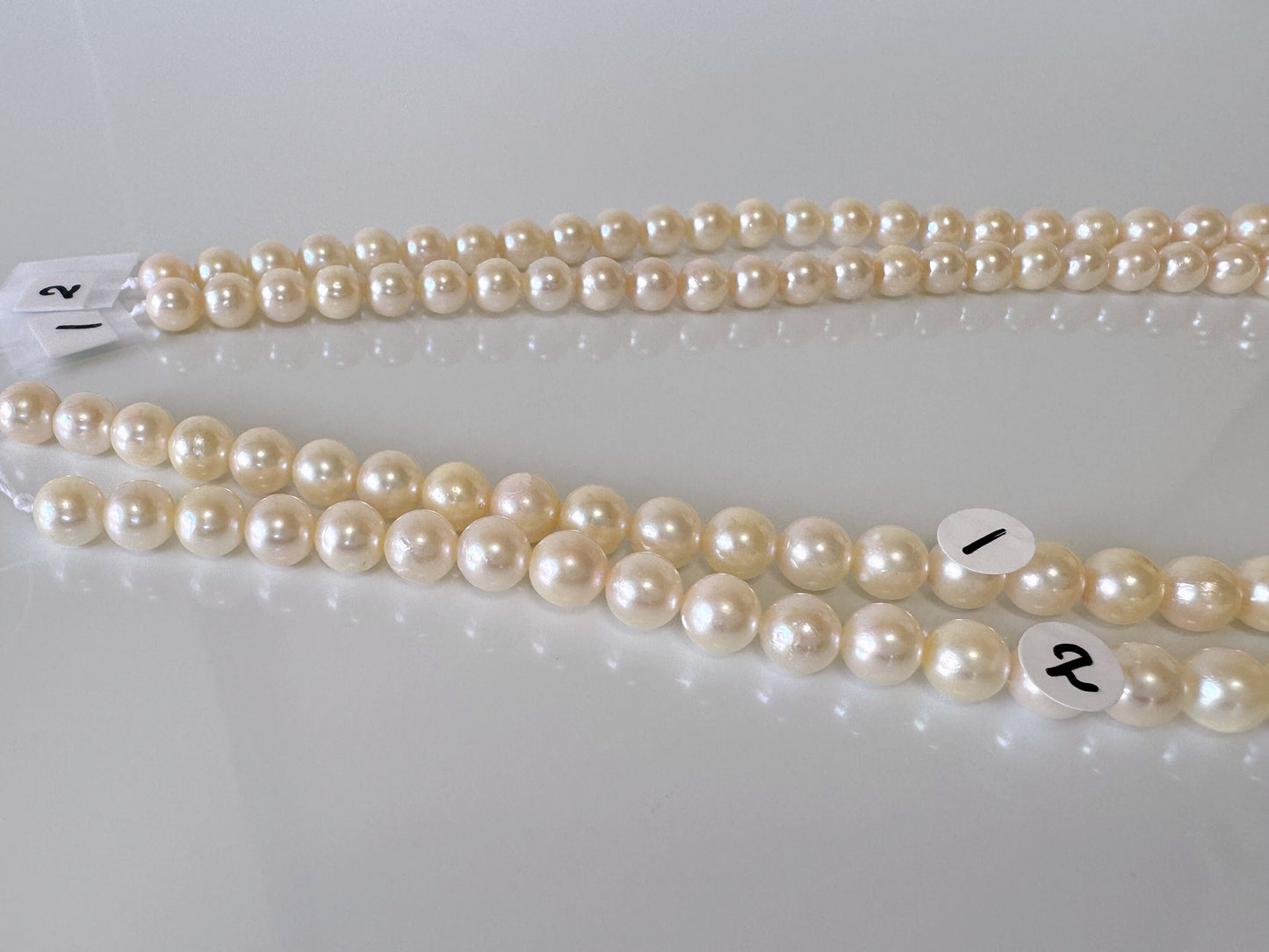 6.5-7mm Japanese Cream White/Off-white  Akoya Pearl Beads, Genuine Akoya Pearl, Full Strand, 40cm , 15.7", Cultured Salt water pearl