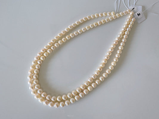 6.5-7mm Japanese Cream White/Off-white  Akoya Pearl Beads, Genuine Akoya Pearl, Full Strand, 40cm , 15.7", Cultured Salt water pearl