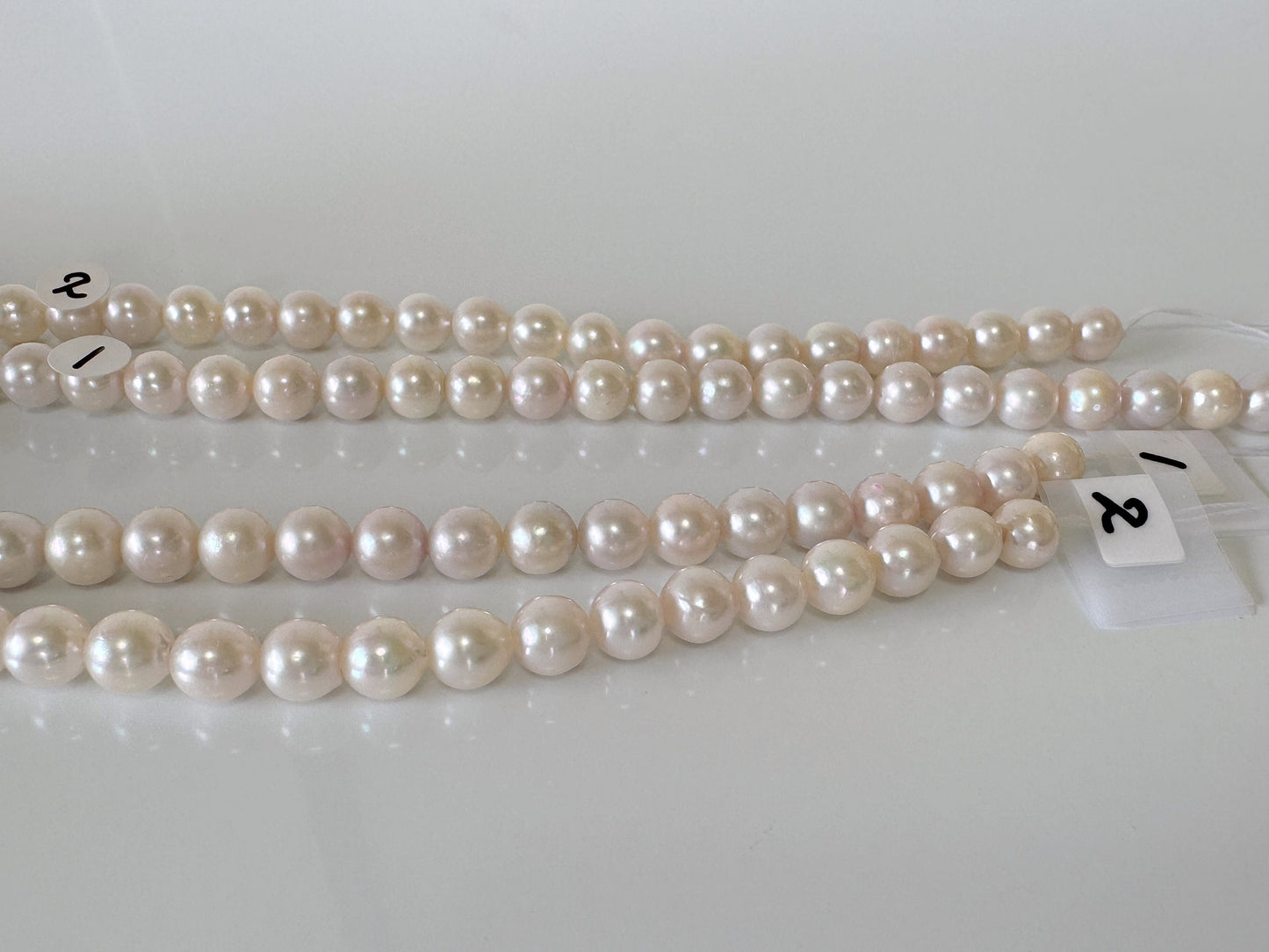 6.5-7mm Japanese White/Pink Akoya Pearl Beads, Genuine Akoya Pearl, Full Strand, 40cm , 15.7", Cultured Salt water pearl