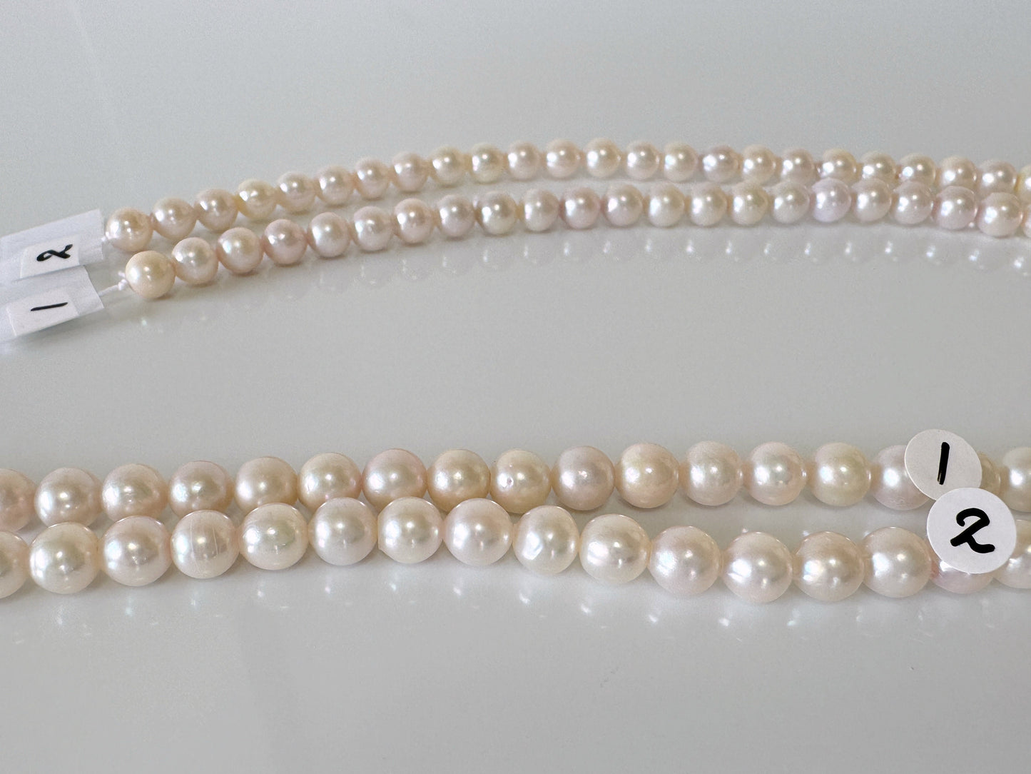 6.5-7mm Japanese White/Pink Akoya Pearl Beads, Genuine Akoya Pearl, Full Strand, 40cm , 15.7", Cultured Salt water pearl