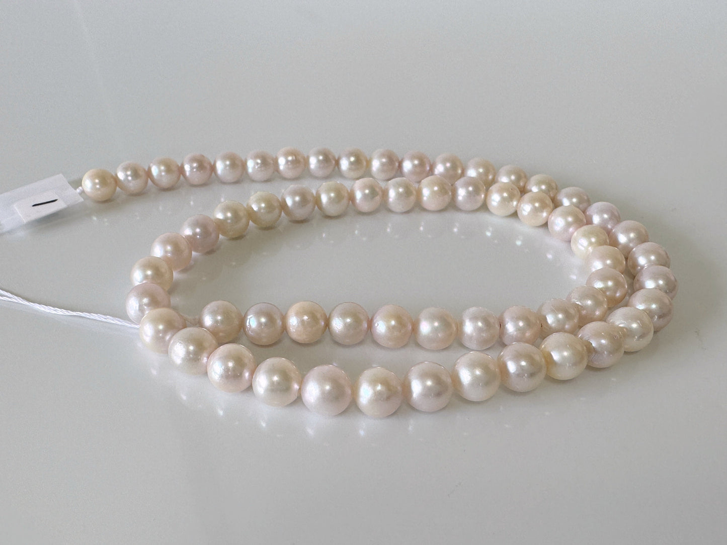 6.5-7mm Japanese White/Pink Akoya Pearl Beads, Genuine Akoya Pearl, Full Strand, 40cm , 15.7", Cultured Salt water pearl