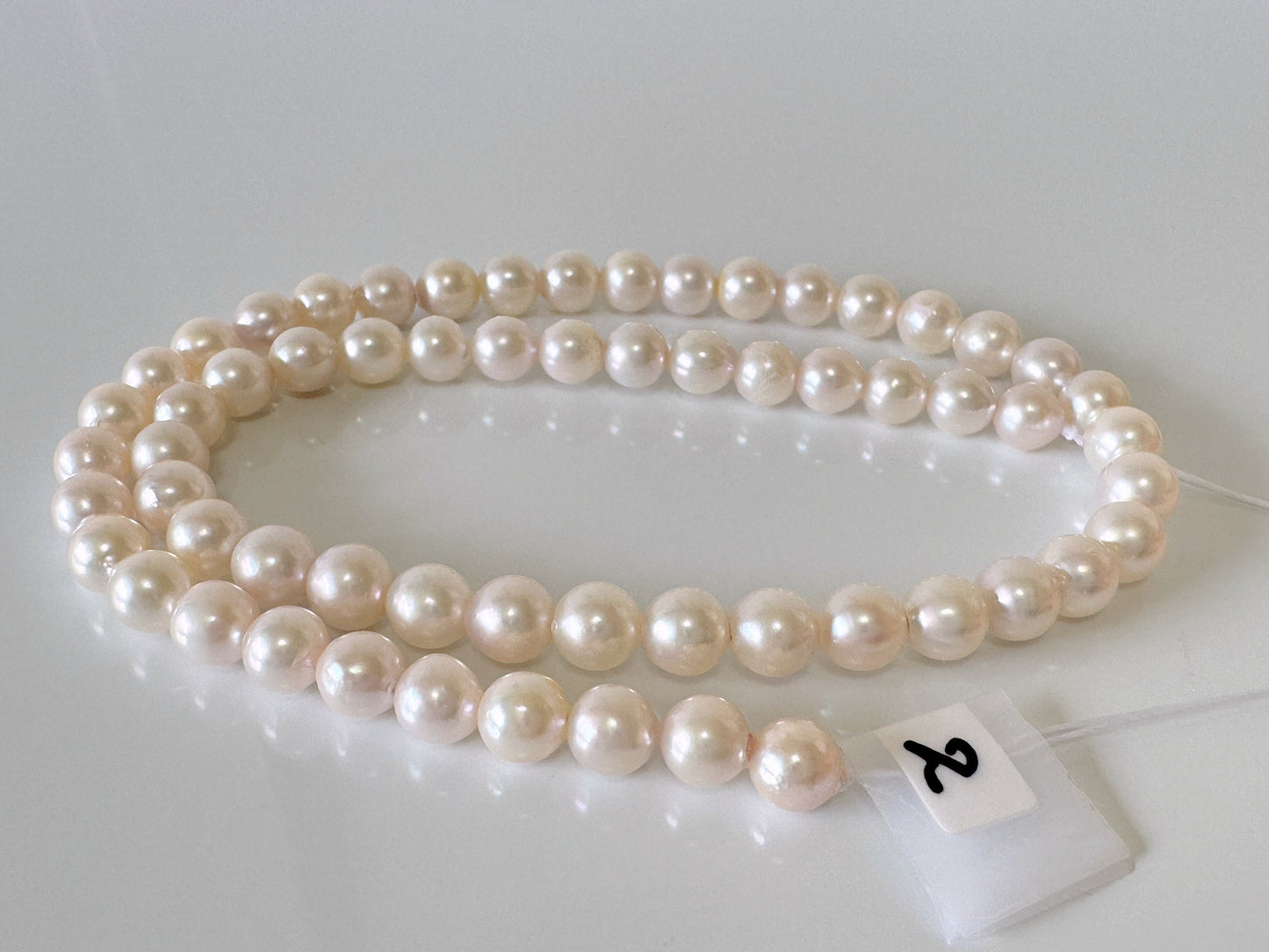 6.5-7mm Japanese White/Pink Akoya Pearl Beads, Genuine Akoya Pearl, Full Strand, 40cm , 15.7", Cultured Salt water pearl