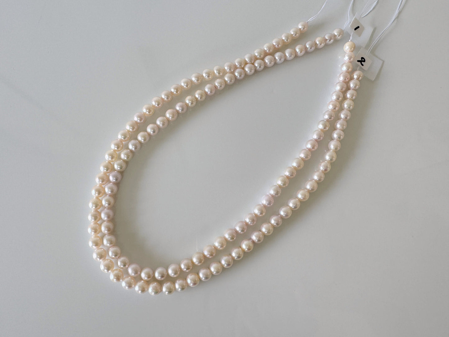 6.5-7mm Japanese White/Pink Akoya Pearl Beads, Genuine Akoya Pearl, Full Strand, 40cm , 15.7", Cultured Salt water pearl