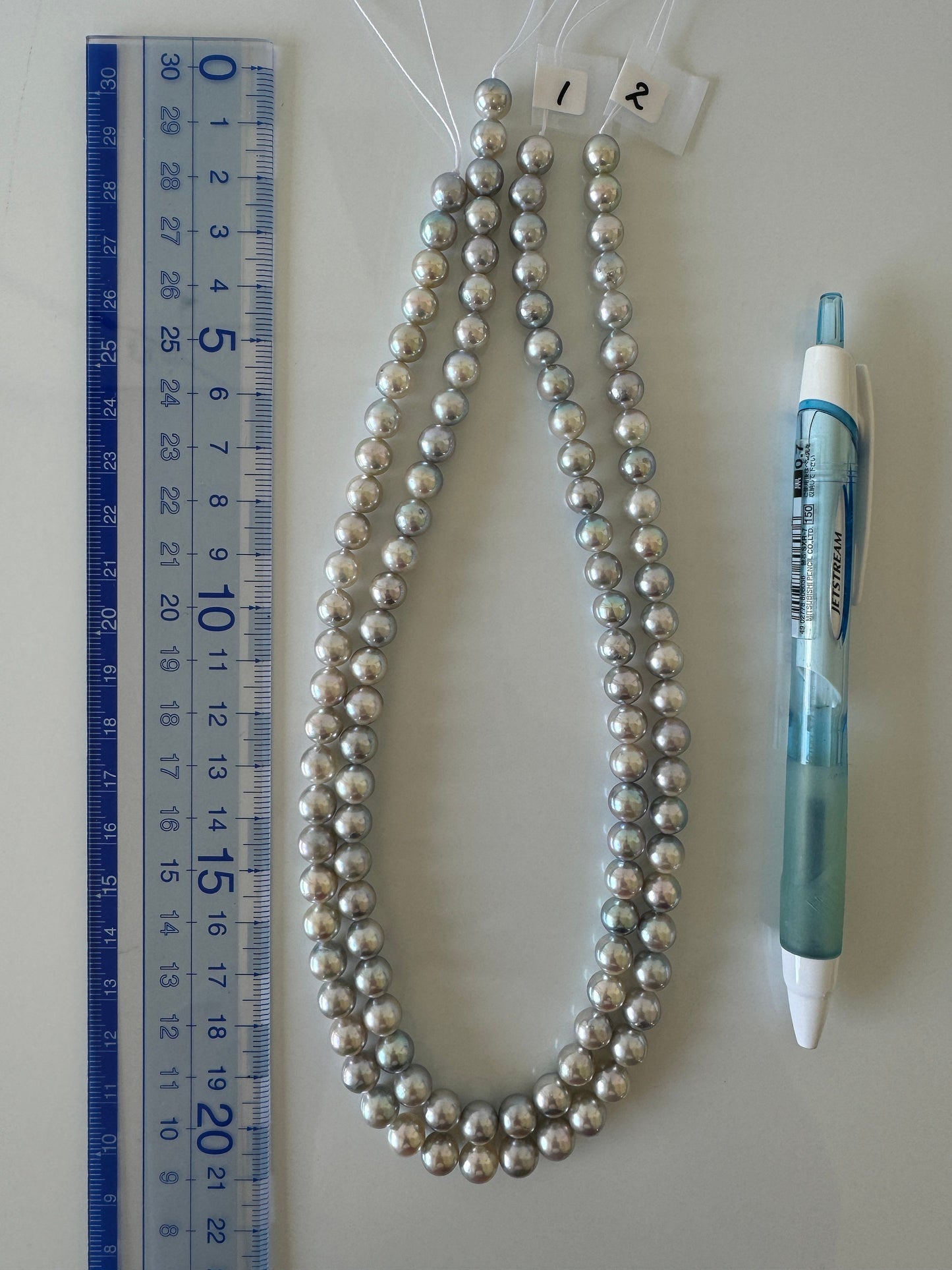 7-7.5mm Japanese Akoya Pearl Beads, Natural Blue/Silver color pearl, Genuine Akoya Pearl, Full Strand 40cm , 15.7", Salt water pearl