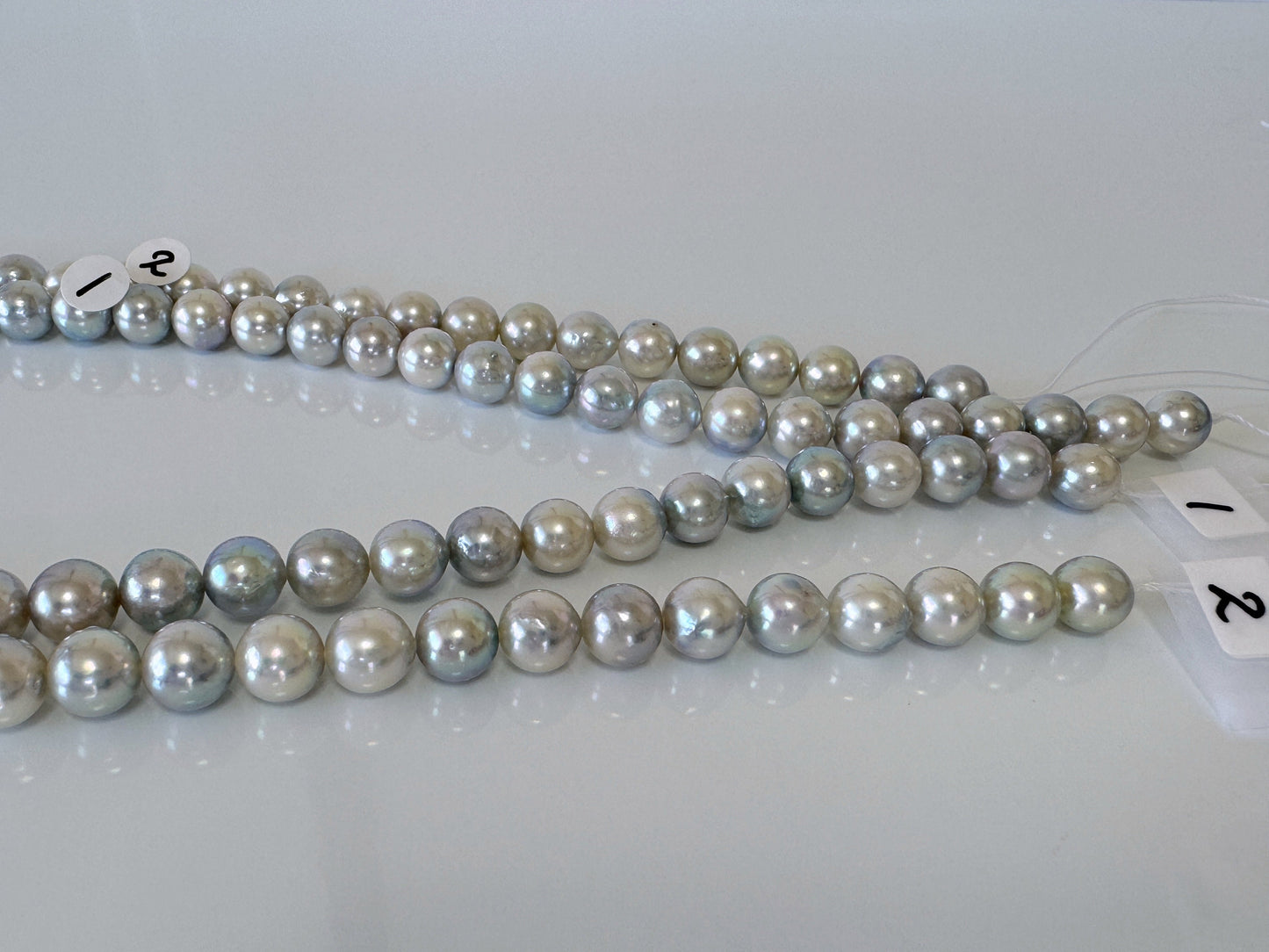 7-7.5mm Japanese Akoya Pearl Beads, Natural Blue/Silver color pearl, Genuine Akoya Pearl, Full Strand 40cm , 15.7", Salt water pearl