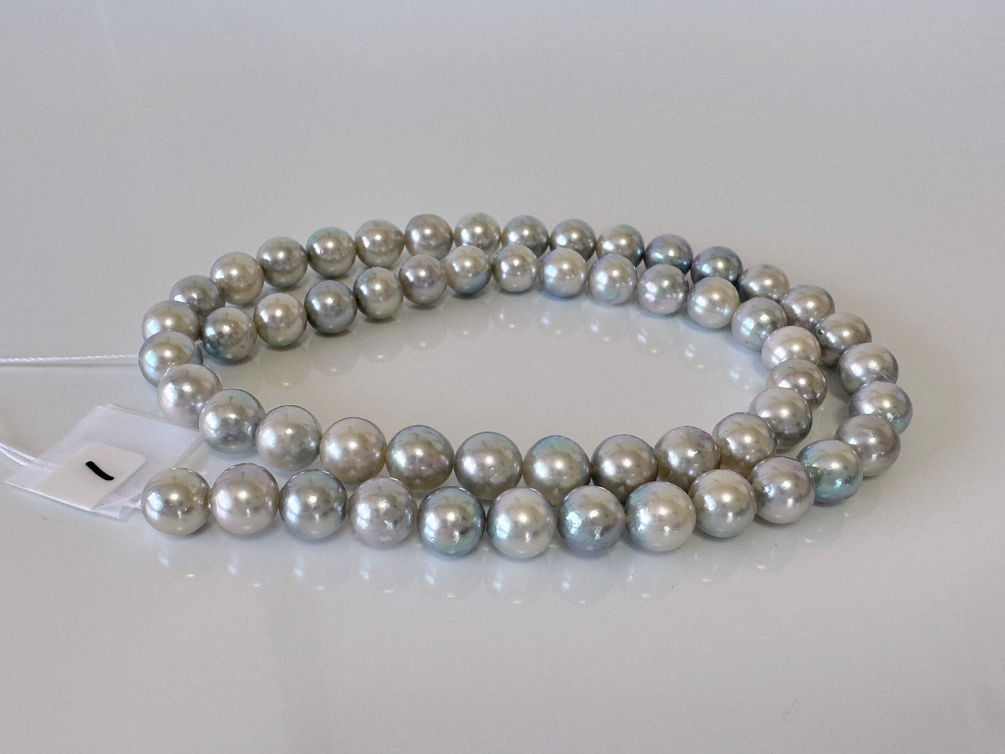 7-7.5mm Japanese Akoya Pearl Beads, Natural Blue/Silver color pearl, Genuine Akoya Pearl, Full Strand 40cm , 15.7", Salt water pearl