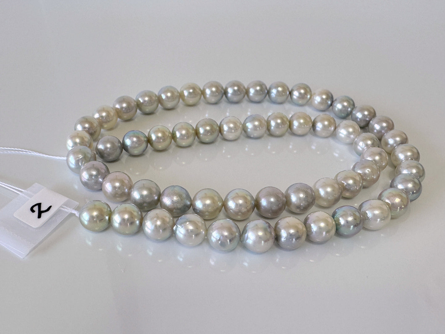 7-7.5mm Japanese Akoya Pearl Beads, Natural Blue/Silver color pearl, Genuine Akoya Pearl, Full Strand 40cm , 15.7", Salt water pearl