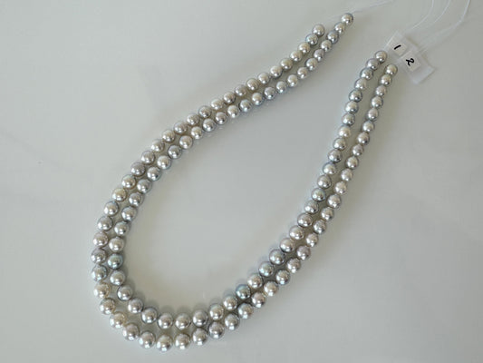 7-7.5mm Japanese Akoya Pearl Beads, Natural Blue/Silver color pearl, Genuine Akoya Pearl, Full Strand 40cm , 15.7", Salt water pearl