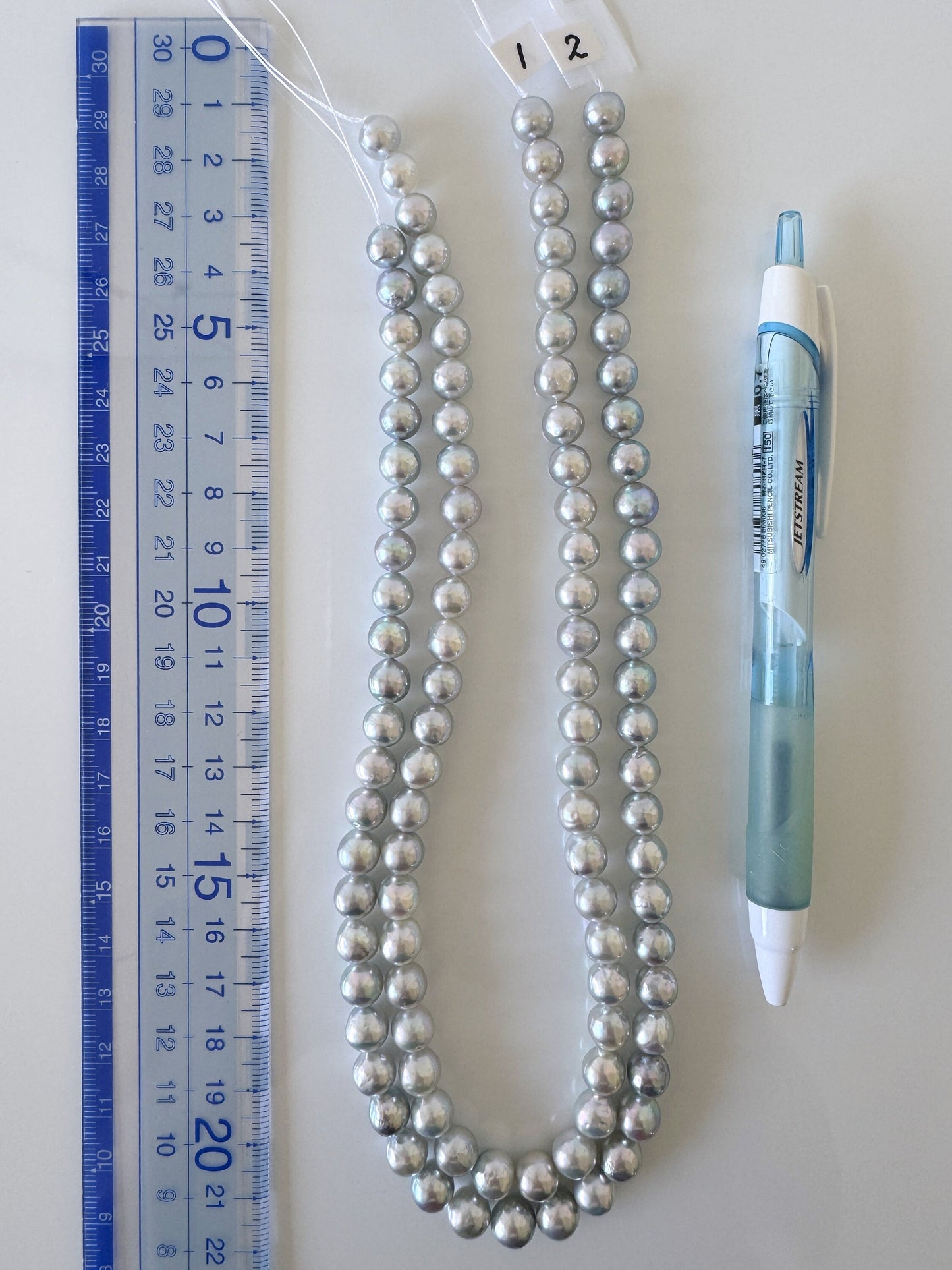 7.5-8mm Japanese Akoya Pearl Beads, Natural Blue/Silver color pearl, Genuine Akoya Pearl, Full Strand 40cm , 15.7", Salt water pearl