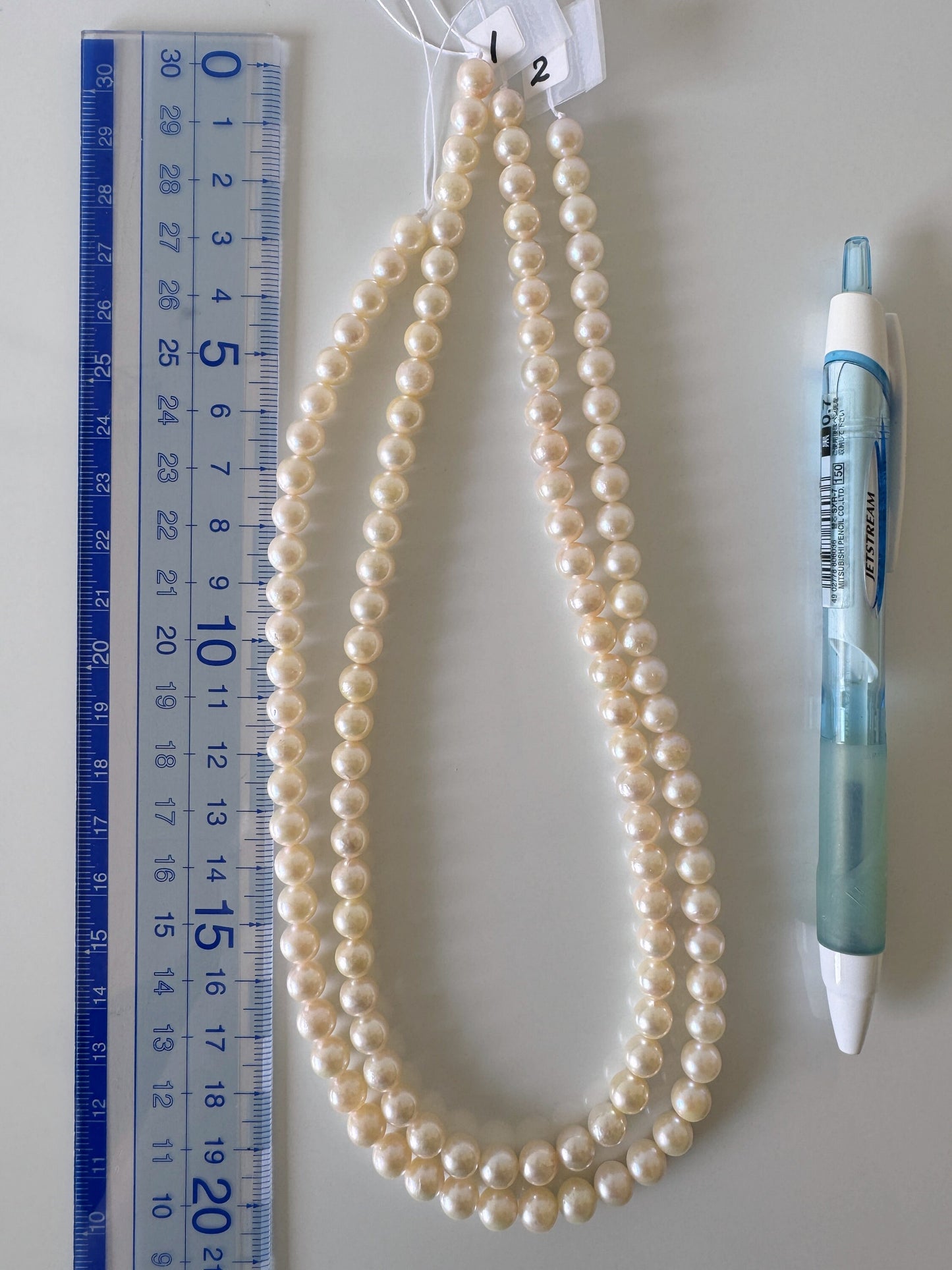 6.5-7mm Japanese Cream White/Off-white  Akoya Pearl Beads, Genuine Akoya Pearl, Full Strand, 40cm , 15.7", Cultured Salt water pearl