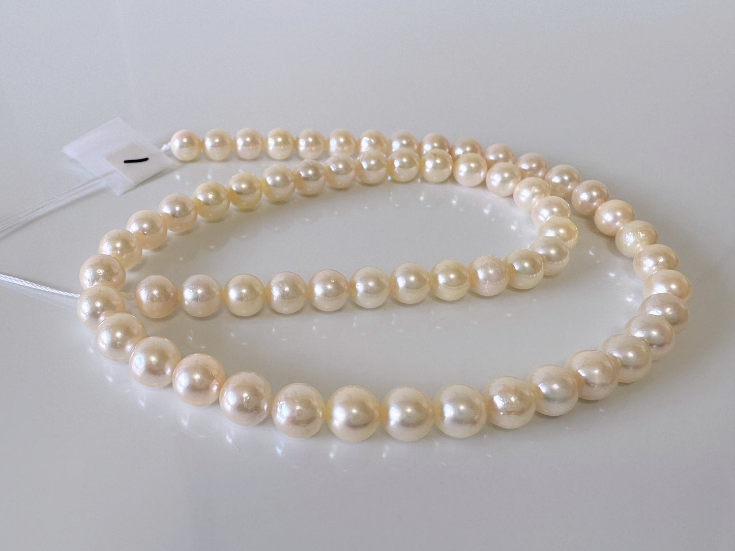 6.5-7mm Japanese Cream White/Off-white  Akoya Pearl Beads, Genuine Akoya Pearl, Full Strand, 40cm , 15.7", Cultured Salt water pearl