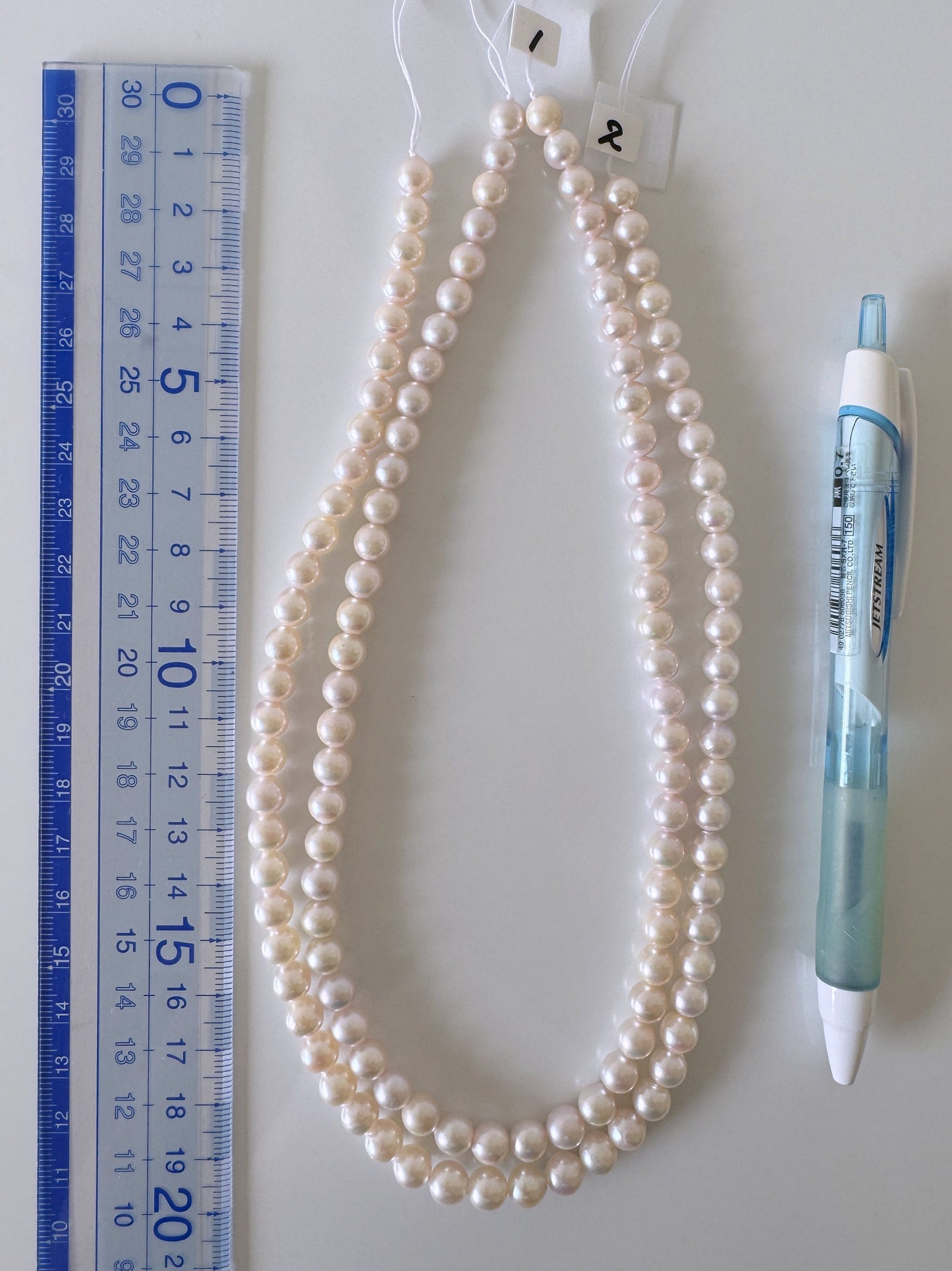 6.5-7mm Japanese White/Pink Akoya Pearl Beads, Genuine Akoya Pearl, Full Strand, 40cm , 15.7", Cultured Salt water pearl