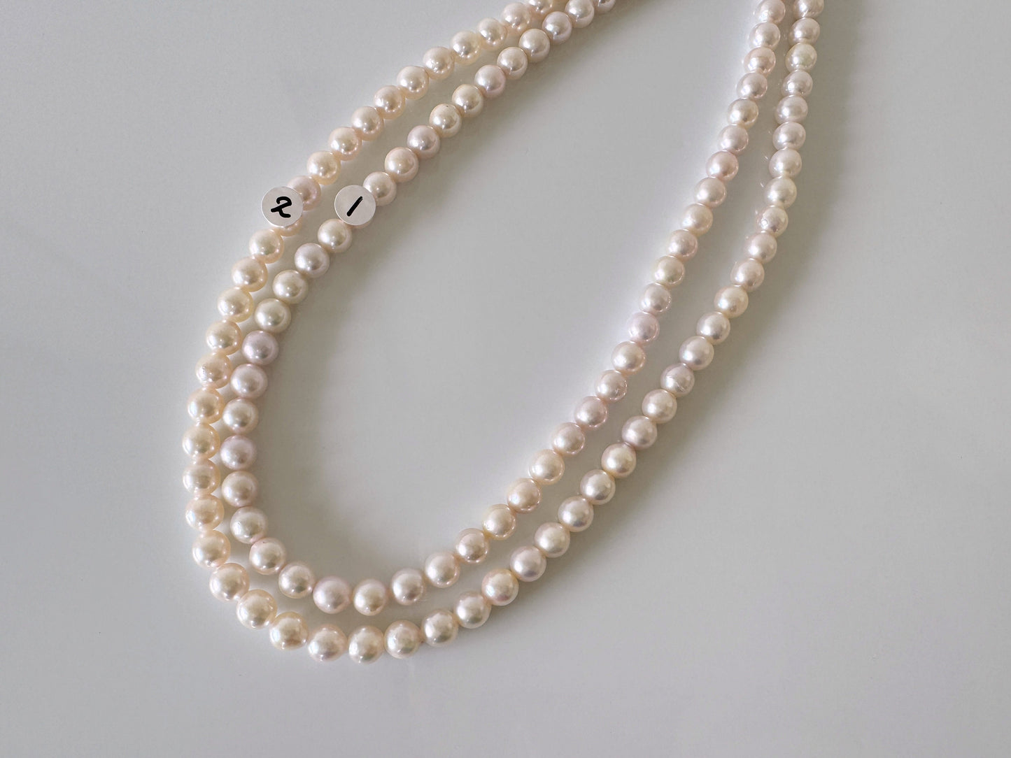 6.5-7mm Japanese White/Pink Akoya Pearl Beads, Genuine Akoya Pearl, Full Strand, 40cm , 15.7", Cultured Salt water pearl