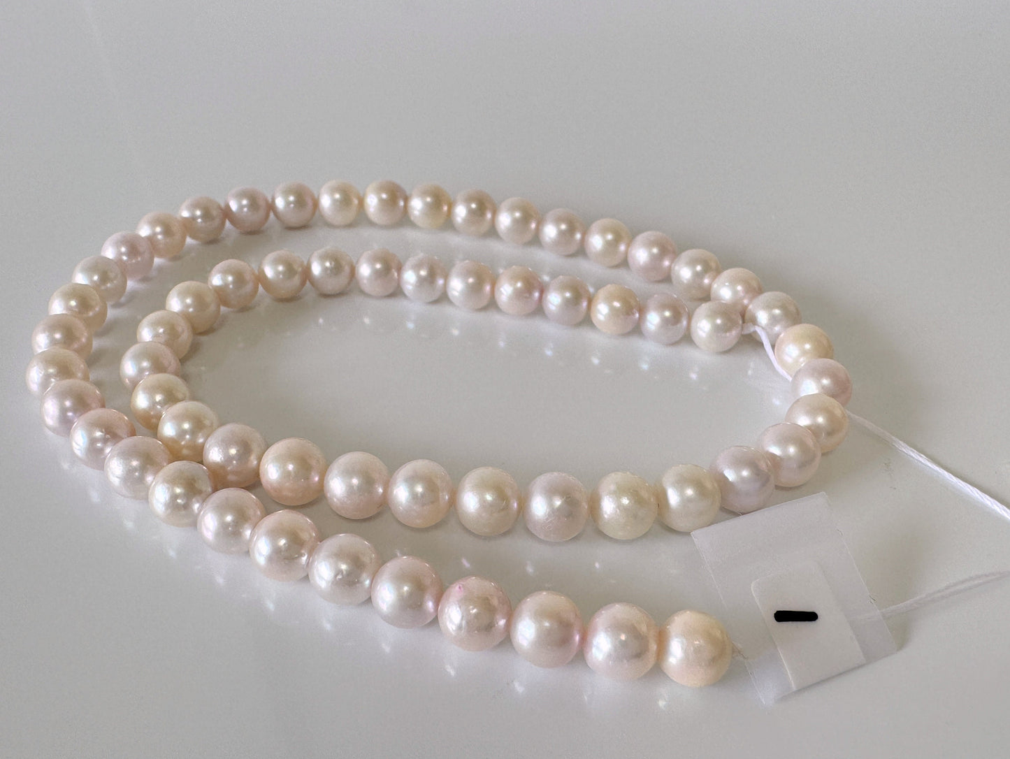 6.5-7mm Japanese White/Pink Akoya Pearl Beads, Genuine Akoya Pearl, Full Strand, 40cm , 15.7", Cultured Salt water pearl