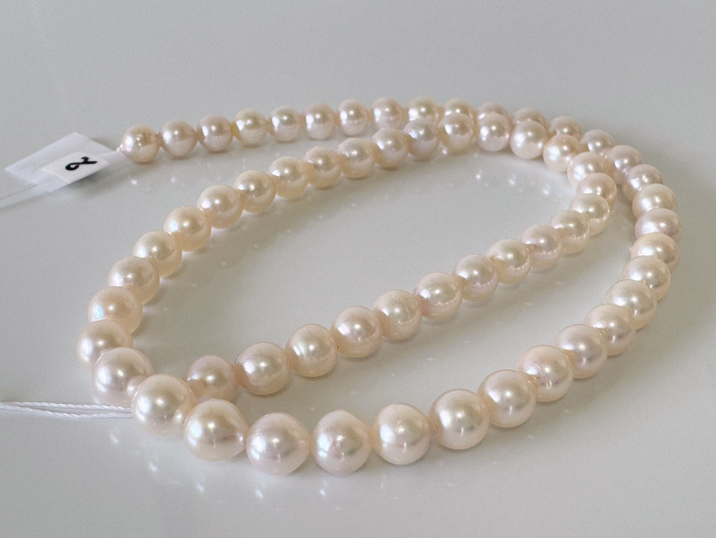 6.5-7mm Japanese White/Pink Akoya Pearl Beads, Genuine Akoya Pearl, Full Strand, 40cm , 15.7", Cultured Salt water pearl