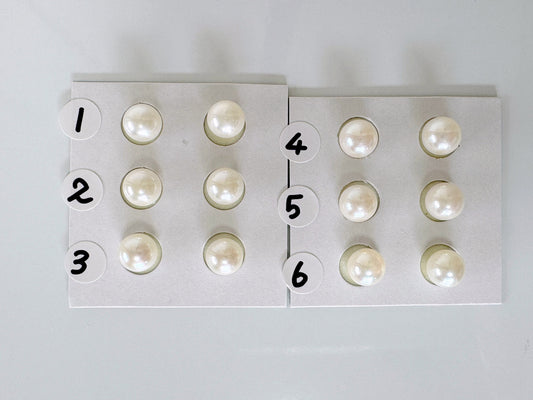 Japanese Akoya Cultured Pearl 7-7.5mm, Natural White Color, Half-Drilled Round loose, Price per Pair, Salt water pearl