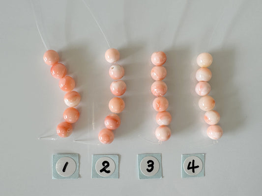 Short strand (6pcs) of Natural Deep sea coral round beads strand 6-6.5mm, Natural Pink/OrangWhite Color coral, Full hole