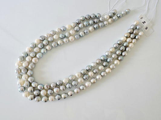 8-9mm Japanese Akoya Pearl Beads, Natural blue/silver color pearl, Genuine Natural Akoya Pearl, Full Strand, 40cm , 15.7", Salt water pearl