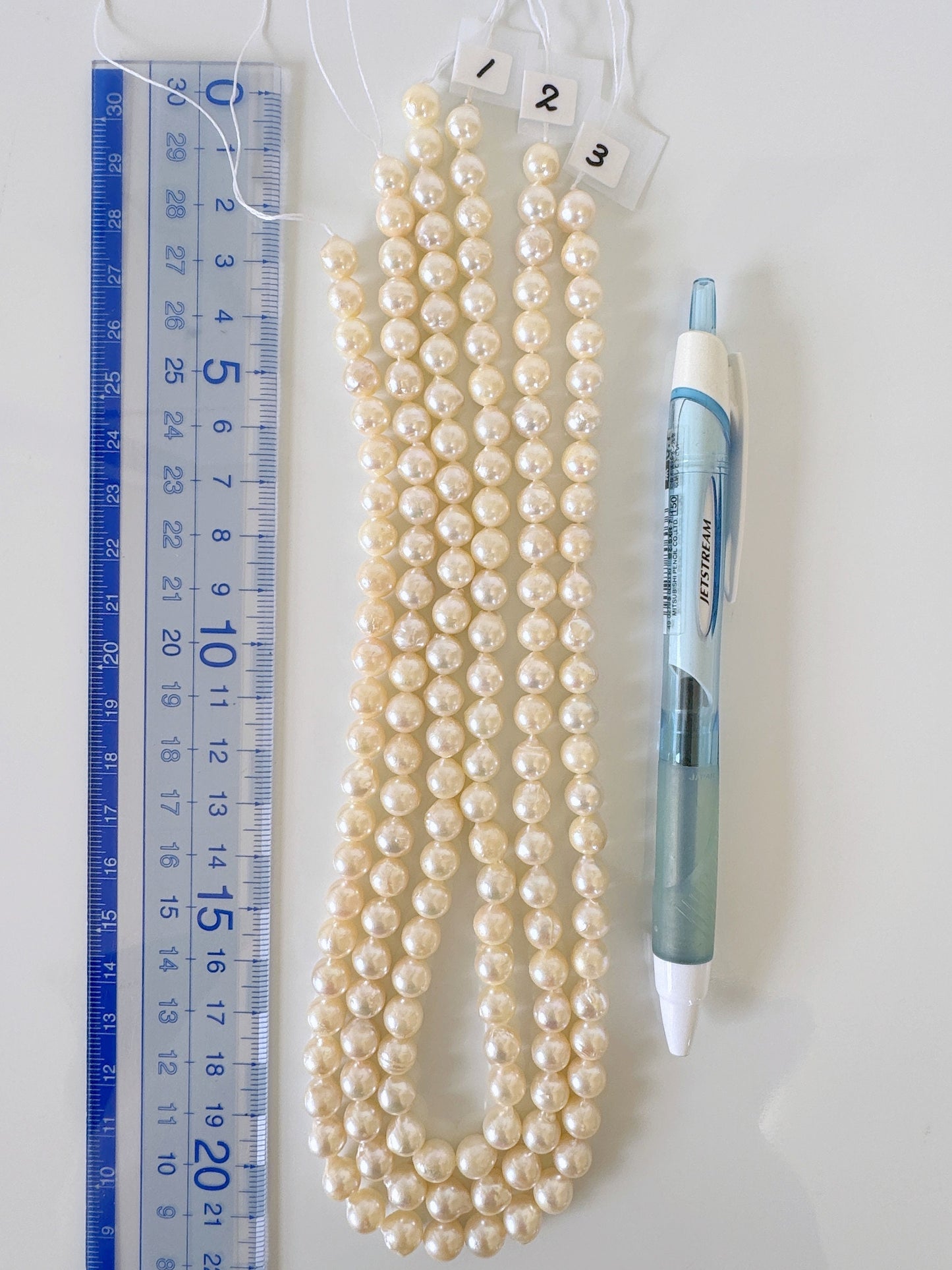 7-7.5mm Japanese Cream White/Off-white  Akoya Pearl Beads, Genuine Akoya Pearl, Full Strand, 40cm , 15.7", Cultured Salt water pearl