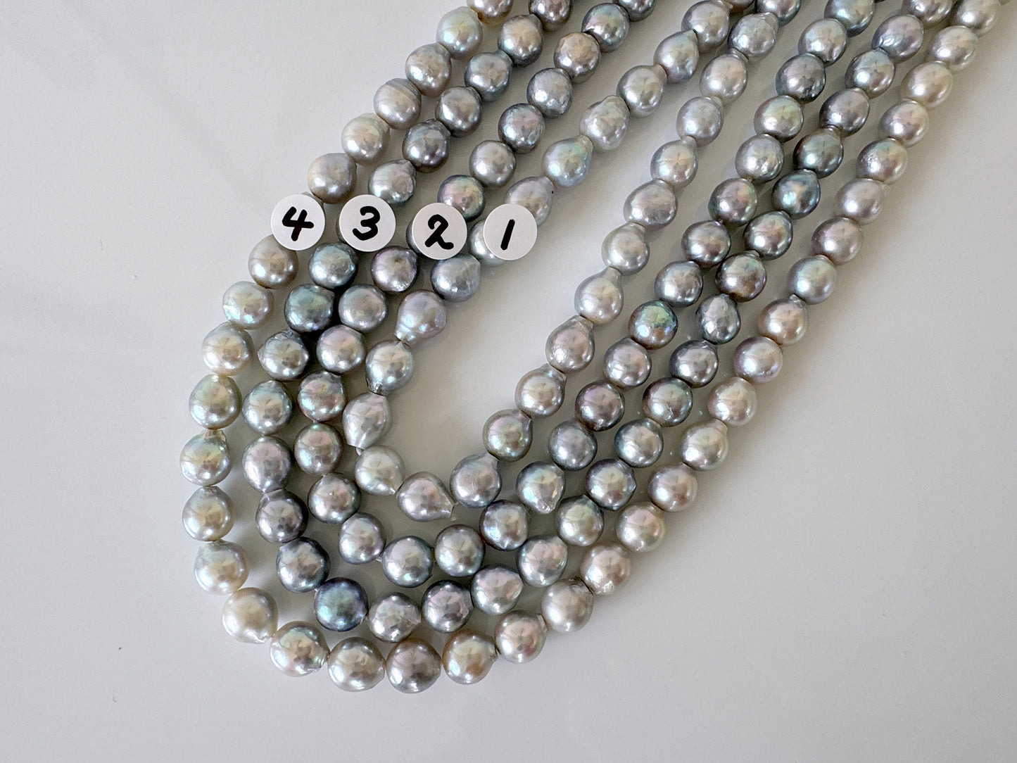 7-7.5mm Japanese Akoya Pearl Beads, Natural Blue/Silver color pearl, Genuine Akoya Pearl, Full Strand 40cm , 15.7", Salt water pearl