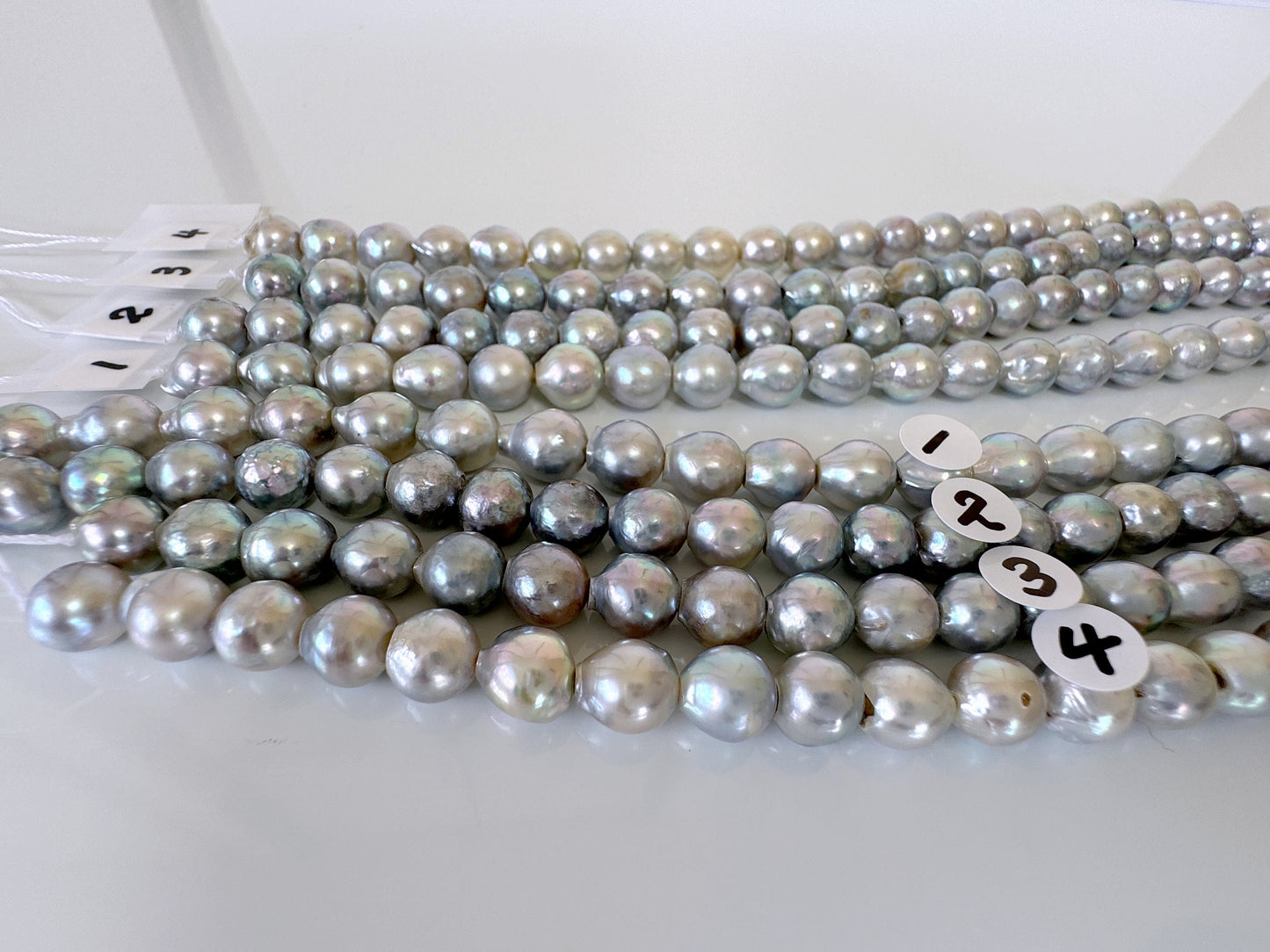 7-7.5mm Japanese Akoya Pearl Beads, Natural Blue/Silver color pearl, Genuine Akoya Pearl, Full Strand 40cm , 15.7", Salt water pearl