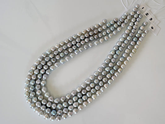 7-7.5mm Japanese Akoya Pearl Beads, Natural Blue/Silver color pearl, Genuine Akoya Pearl, Full Strand 40cm , 15.7", Salt water pearl