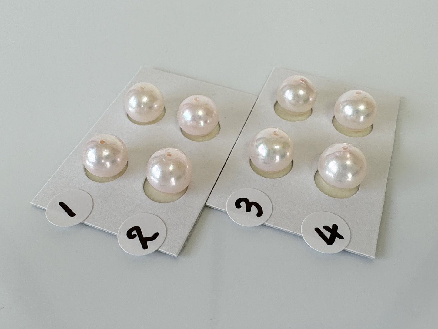 Japanese Akoya Cultured Pearl 8-8.5mm, White/Pink overtone Color, Half-Drilled Round loose, Price per Pair, Salt water pearl