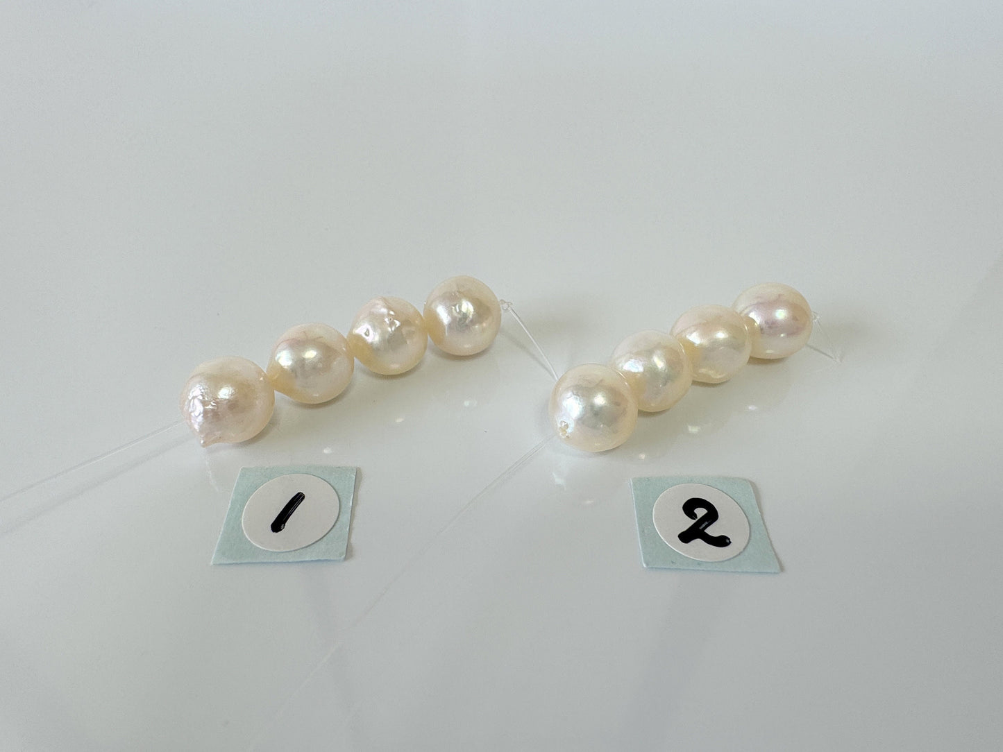 Japanese Semi-round/Baroque White Akoya Pearl Beads, 8-8.5mm, Mini Strand, Short Strand, 4 Pieces, Genuine Akoya Pearl Cultured in Sea Water