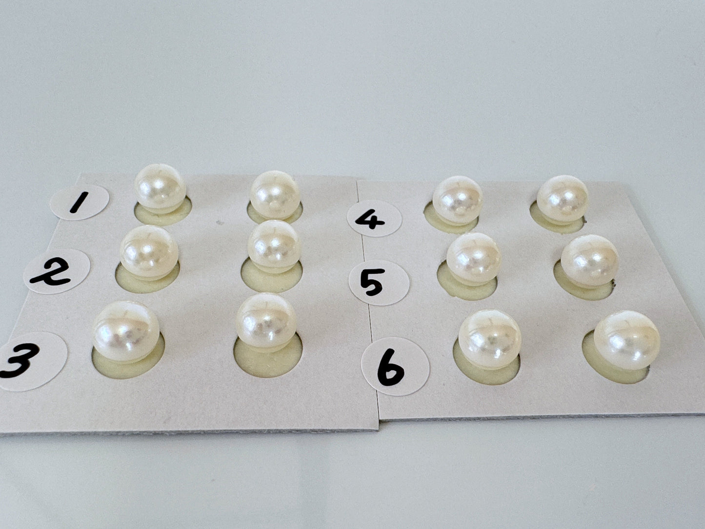 Japanese Akoya Cultured Pearl 7-7.5mm, Natural White Color, Half-Drilled Round loose, Price per Pair, Salt water pearl