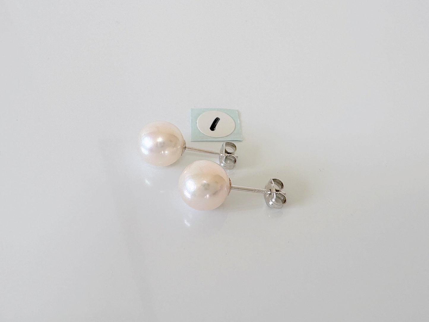 Japanese White Akoya Pearl Stud Earrings, 8mm, Silver 925 Post/Ear Nuts, Genuine Akoya Pearl, Salt water cultured pearl