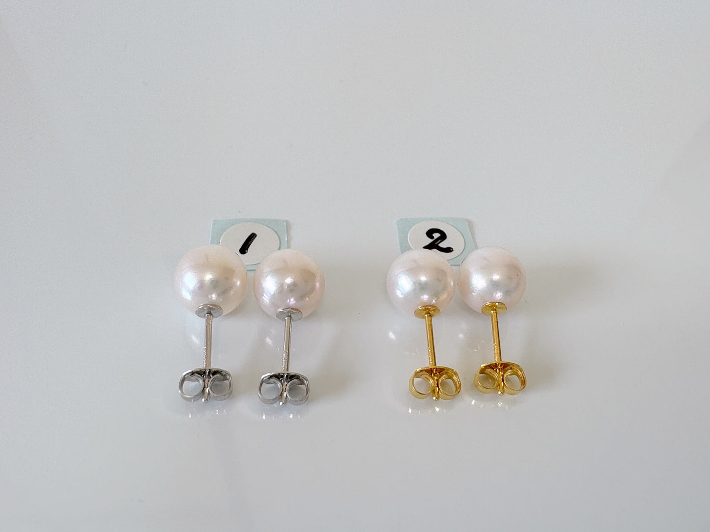 Japanese White Akoya Pearl Stud Earrings, 8mm, Silver 925 Post/Ear Nuts, Genuine Akoya Pearl, Salt water cultured pearl