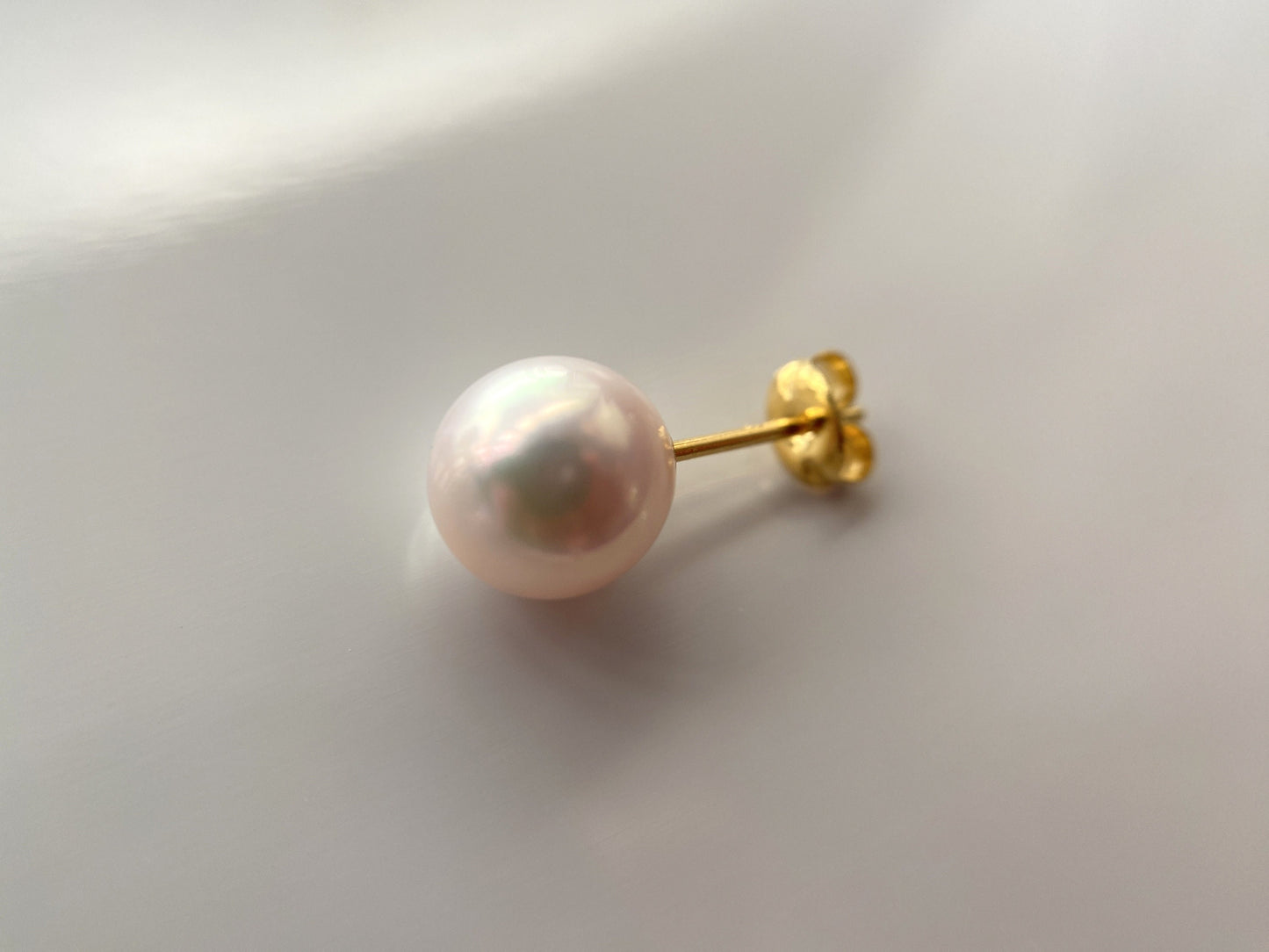 Japanese White Akoya Pearl Stud Earrings, 8mm, Silver 925 Post/Ear Nuts, Genuine Akoya Pearl, Salt water cultured pearl