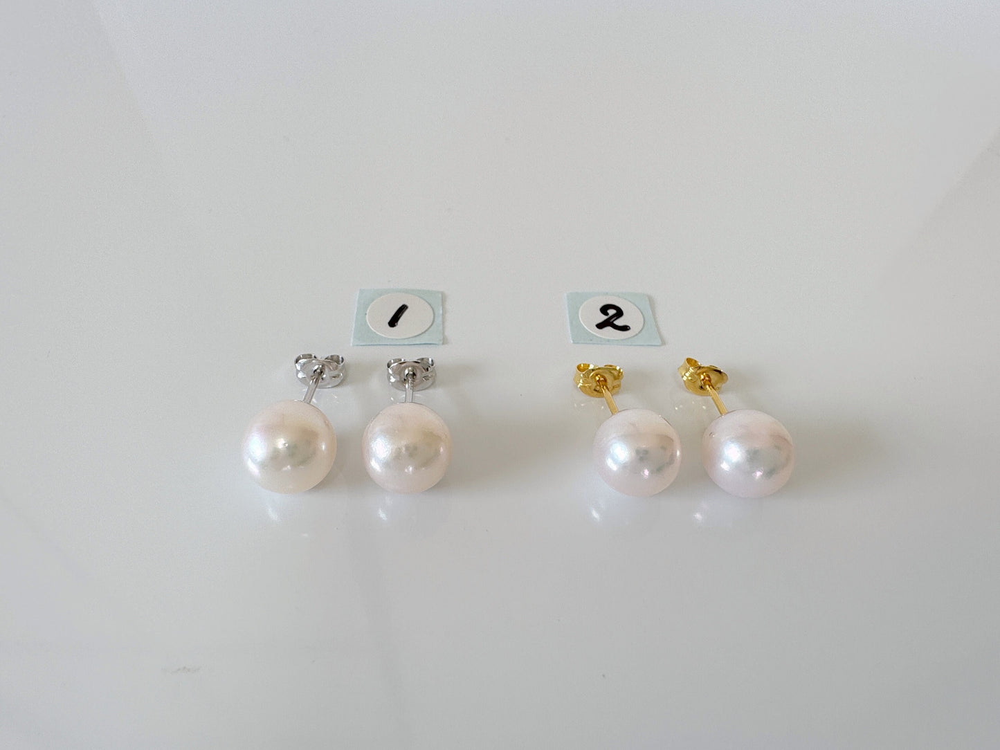 Japanese White Akoya Pearl Stud Earrings, 8mm, Silver 925 Post/Ear Nuts, Genuine Akoya Pearl, Salt water cultured pearl