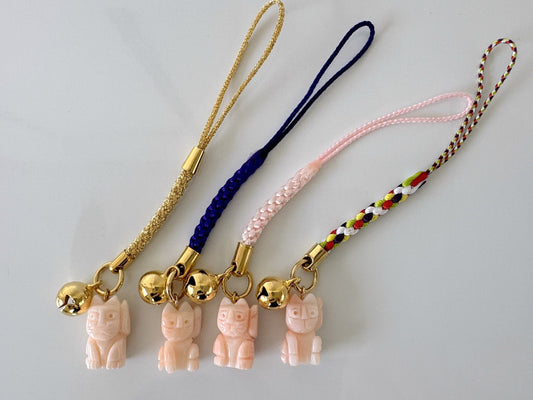 Lucky charm, Natural Deep sea coral beckoning cat, Manekineko, Customer luck. key strap, Netsuke strap, Natural color precious coral