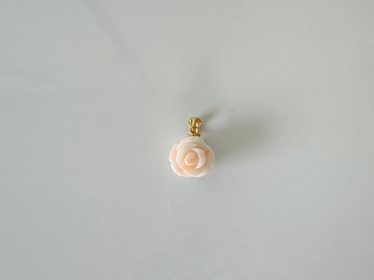 Deep Sea Coral Rose carved Pendant, 12.7x13.3mm, Natural White/Pink Color Coral, Silver (gold plated) bail, Genuine Coral Pendant