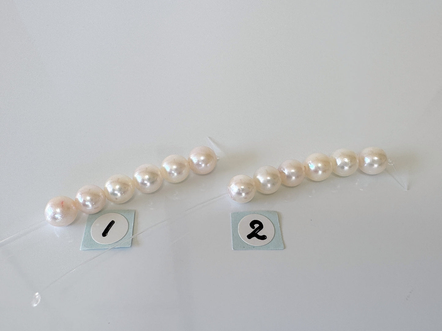 Japanese White/Pink Akoya Pearl Beads, 6.5-7mm, Mini Strand, Short Strand, 6 Pieces, Genuine Akoya Pearl, Cultured in Sea Water