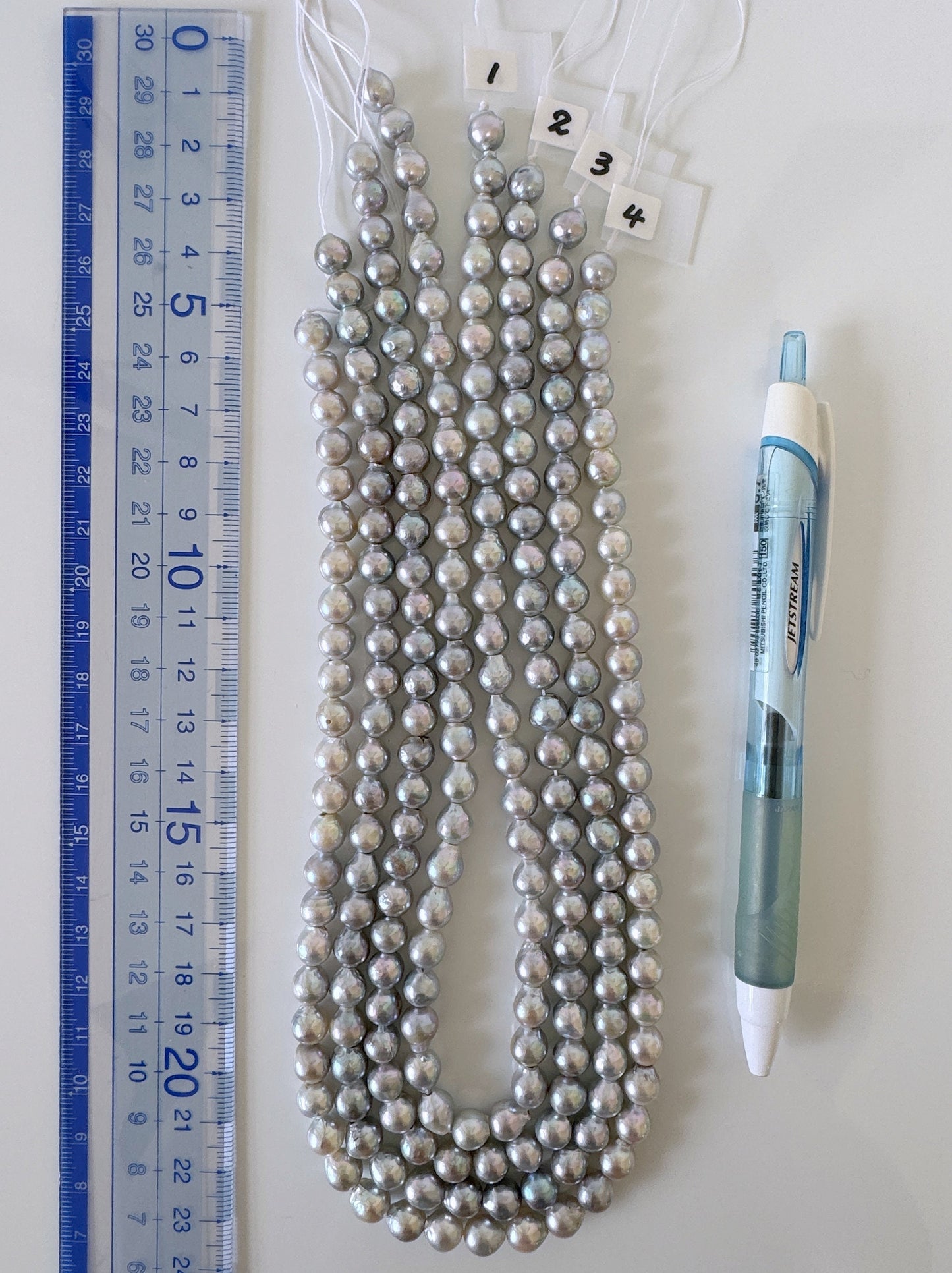 7-7.5mm Japanese Akoya Pearl Beads, Natural Blue/Silver color pearl, Genuine Akoya Pearl, Full Strand 40cm , 15.7", Salt water pearl