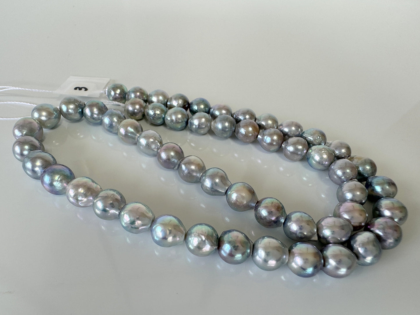 7-7.5mm Japanese Akoya Pearl Beads, Natural Blue/Silver color pearl, Genuine Akoya Pearl, Full Strand 40cm , 15.7", Salt water pearl