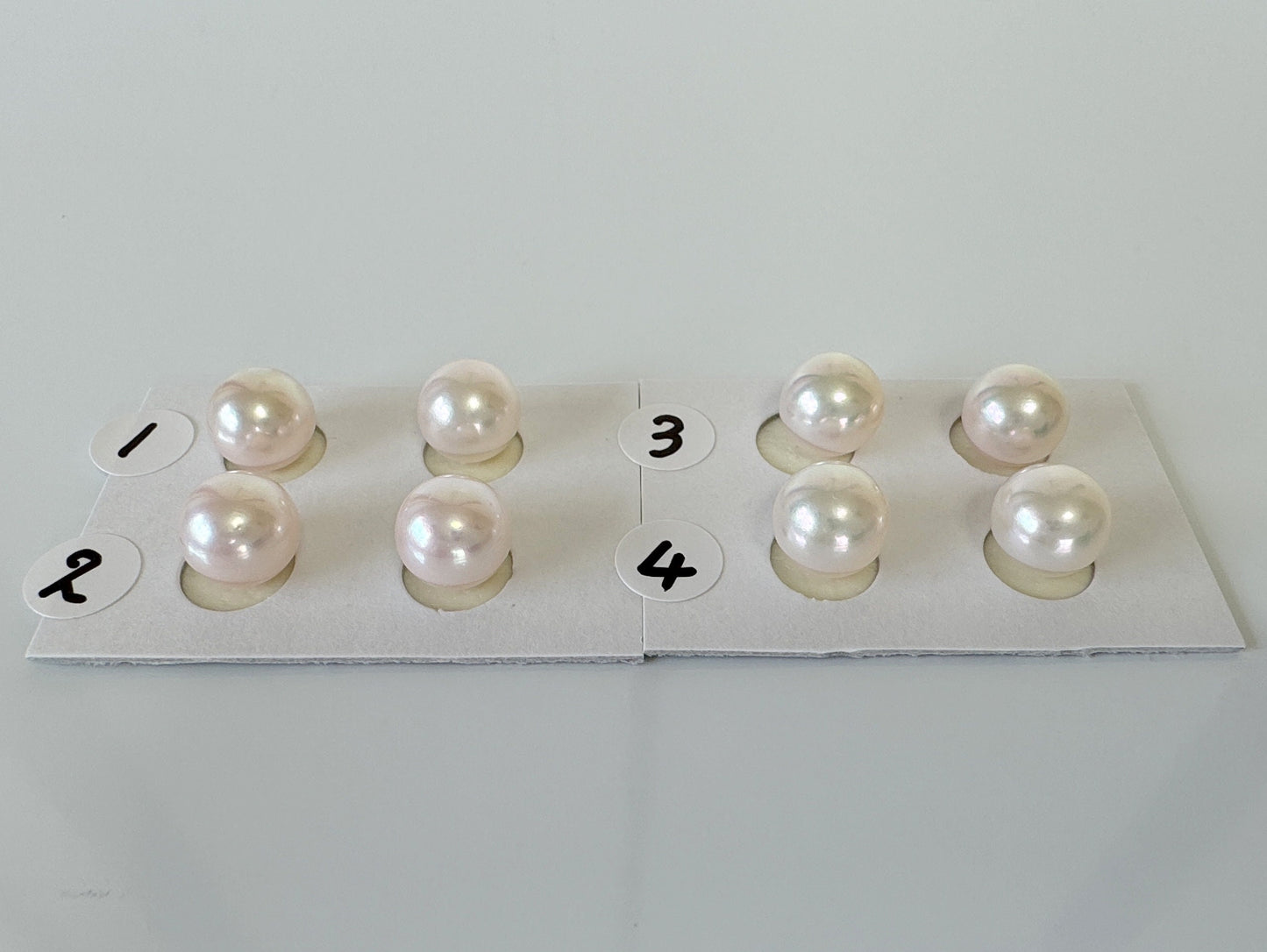 Japanese Akoya Cultured Pearl 8-8.5mm, White/Pink overtone Color, Half-Drilled Round loose, Price per Pair, Salt water pearl