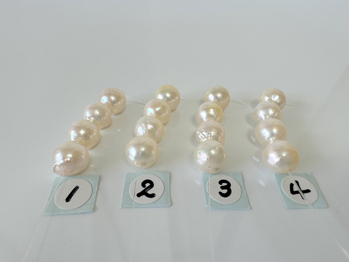 Japanese Semi-round/Baroque White Akoya Pearl Beads, 8-8.5mm, Mini Strand, Short Strand, 4 Pieces, Genuine Akoya Pearl Cultured in Sea Water