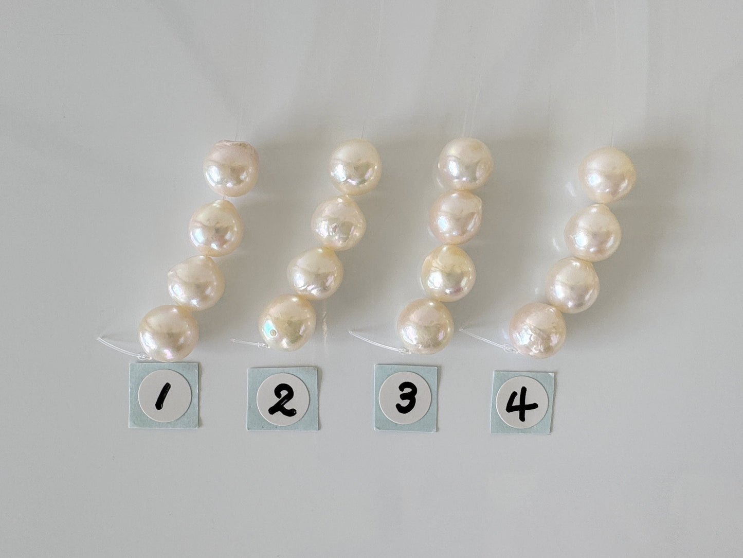 Japanese Semi-round/Baroque White Akoya Pearl Beads, 8-8.5mm, Mini Strand, Short Strand, 4 Pieces, Genuine Akoya Pearl Cultured in Sea Water