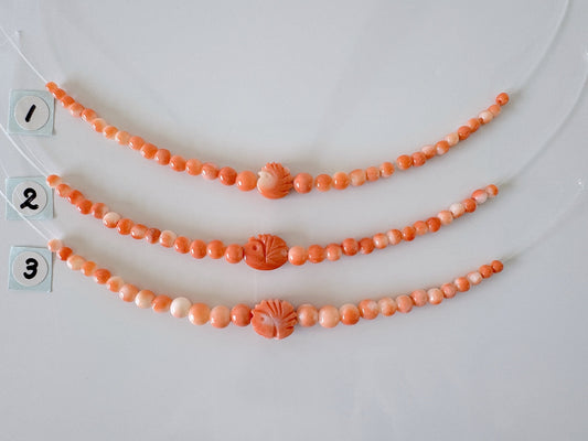 Natural Momo Coral Short Strand Beads with Carving Beads, Orange/White Color Coral Beads, 10.5-11cm, Genuine Japanese Coral Beading Parts