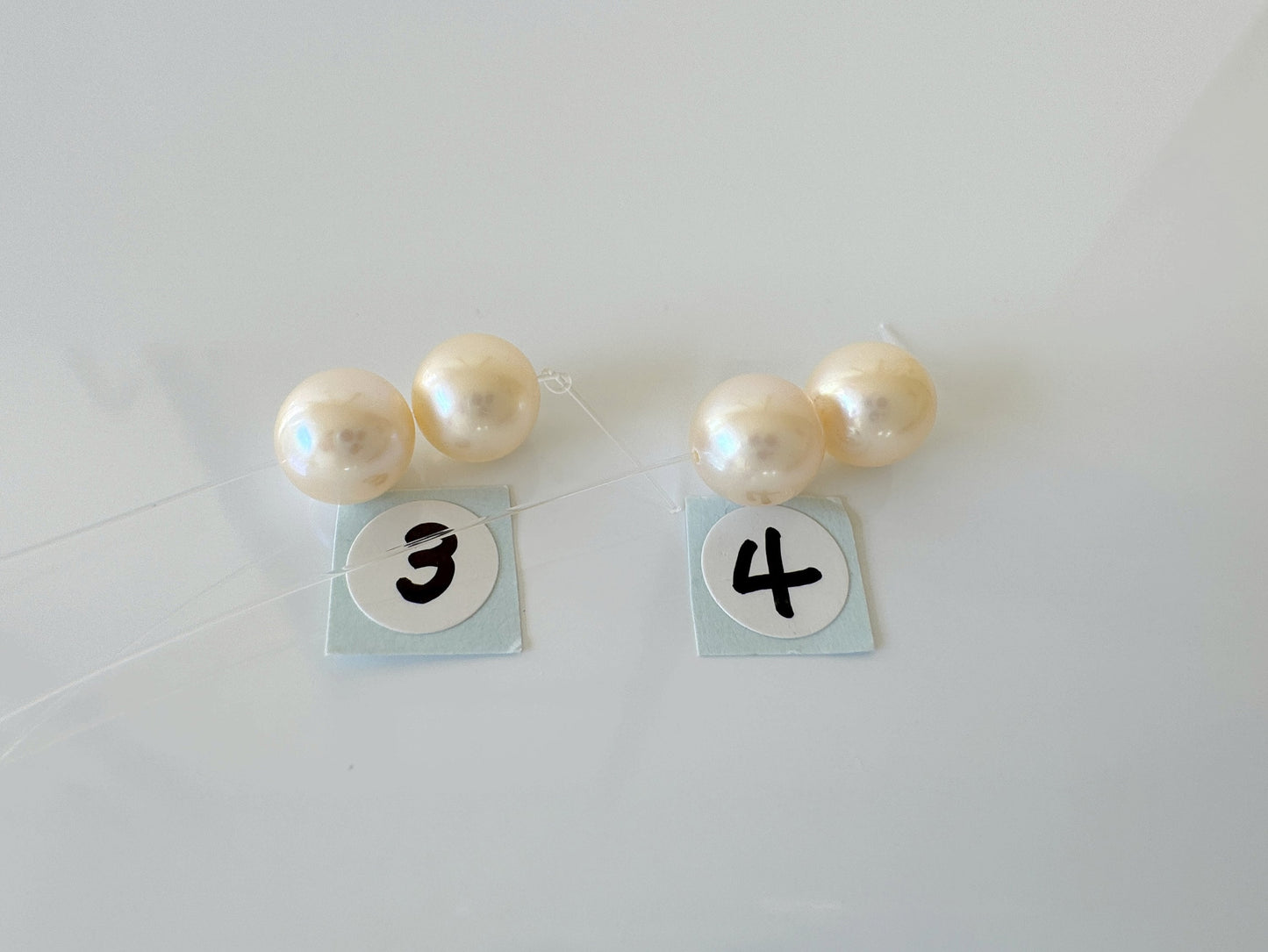 Japanese Cream White Akoya Pearl Beads, 7.3-7.5mm, Mini Strand, Short Strand, 2 Pieces, Genuine Akoya Pearl, Cultured in Sea Water