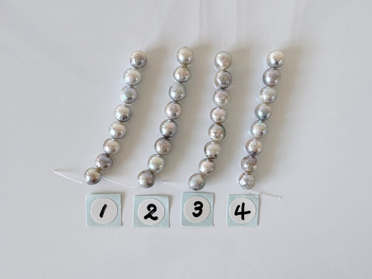 Japanese Natural blue/silver color Akoya Pearl Beads, 5-5.5mm, Mini Strand, Short Strand of 8 Pieces, Cultured in Sea Water