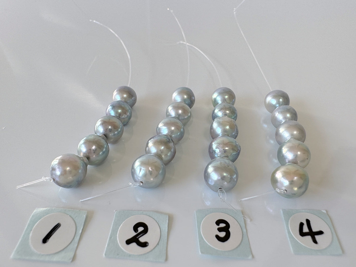 Japanese Natural blue/silver color Akoya Pearl Beads, 7-7.5mm, Mini Strand, Short Strand of 5 Pieces, Cultured in Sea Water