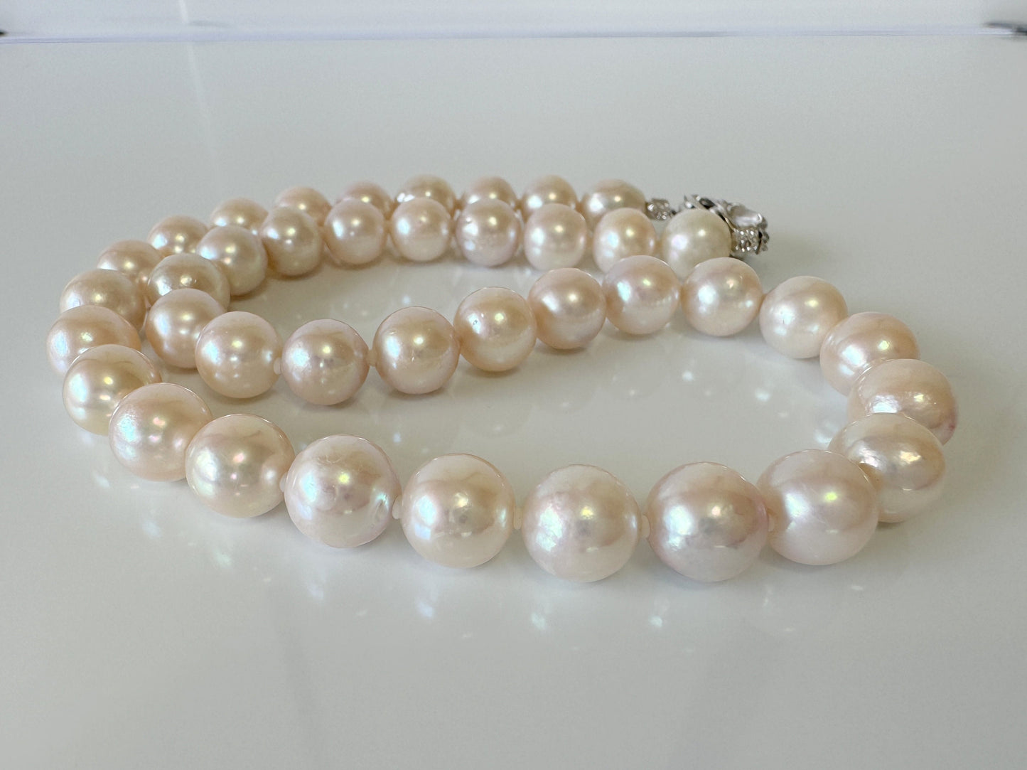 9.5-10mm Japanese Akoya Pearl Necklace with Silver Clasp, Genuine Akoya Pearl Beads Necklace, 42.5cm, 16.7in, Cultured Salt water pearl