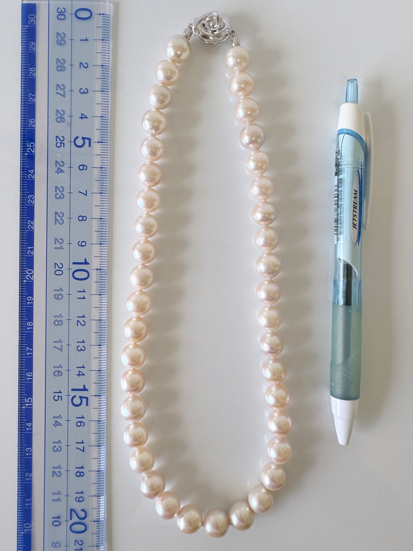 9.5-10mm Japanese Akoya Pearl Necklace with Silver Clasp, Genuine Akoya Pearl Beads Necklace, 42.5cm, 16.7in, Cultured Salt water pearl